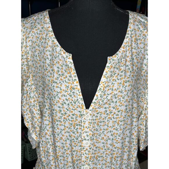 Sokie Collective NWT The Mini Flicker Dress Yellow Green Floral Tiered Rayon L - Picture 3 of 10